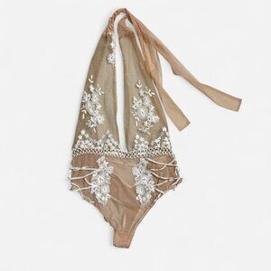 Victoria's Secret semi sheer teddy bodysuit with floral embroidery